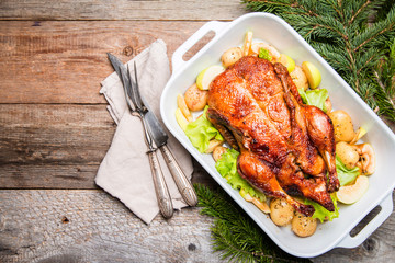 Christmas duck with apples