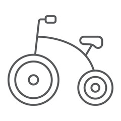 Tricycle thin line icon, bicycle and child, bike sign, vector graphics, a linear pattern on a white background.