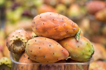 Fruits of prickly pear or opuntia cactus for sale at Jerusalem market