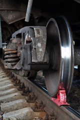Fototapeta na wymiar railway brake shoe stops the train