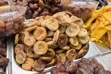Figs and other dried fruits for sale at local city farmers market