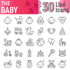 Baby line icon set, child symbols collection, vector sketches, logo illustrations, kid signs linear pictograms
