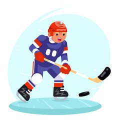 Hockey player stick puck ice skates flat design vector illustration
