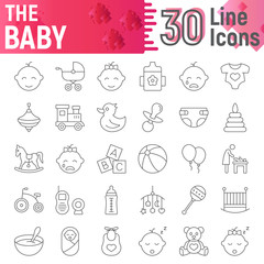 Baby thin line icon set, child symbols collection, vector sketches, logo illustrations, kid signs linear pictograms