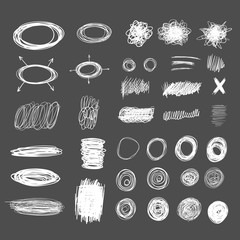 Vector set of hand drawn black scribble circles and other ellements.