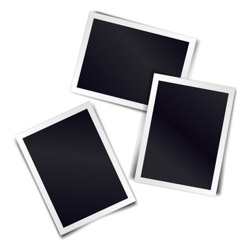 Three photorealistic blank retro photo frames. Vector illustration.