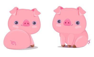 Cute Pig Vector Illustration. Cartoon Character. Chinese new year greetings