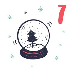 Christmas Advent calendar with hand drawn elements. Xmas Poster. Vector illustration