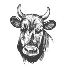 cow - domestic animal, farm hand drawn vector illustration sketch