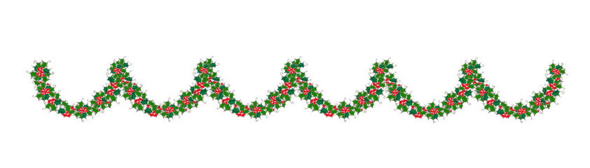 Christmas seamless border with holly leaves, holly berries. Decorative design element