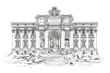 Plakat Rome, fountain Trevi. Roman classic architecture. Sketch 