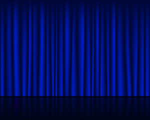 Empty stage with dark blue curtain seamless template