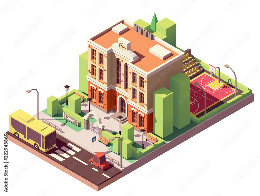 Wall mural vector isometric school building