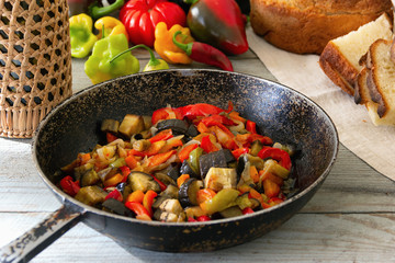 Fried vegetables in a pan