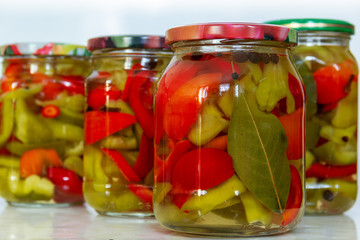 canned sweet pepper in glass jars