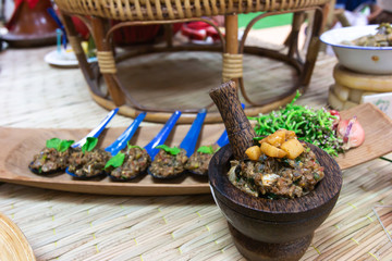 Chilli dip or chili paste of thai food with Vegetable
