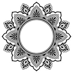 Circular pattern in form of mandala with flower for Henna, Mehndi, tattoo, decoration. Decorative ornament in ethnic oriental style. Coloring book page.
