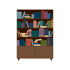 Bookcase, books on the shelves. Vector illustration.