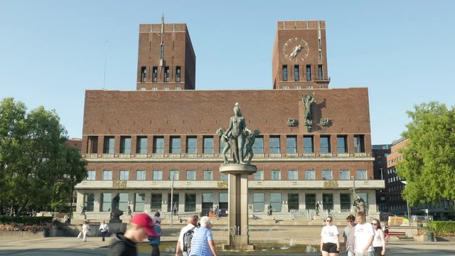 Timelapse of The City Hall in Oslo, Norway, front