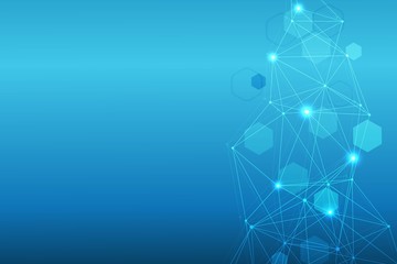 Geometric abstract background with connected line and dots. Structure molecule and communication. Scientific concept for your design. Medical, technology, science background. Vector illustration.