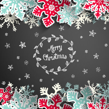 Christmas chalkboard background with snowflakes and little stars