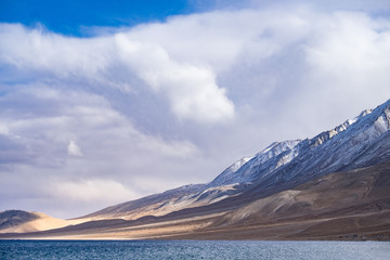 Pangkong Lake in Himalayas range Ladakh, India and Tibet. The highest salt water lake in the world.