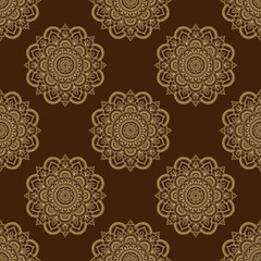 Seamless decorative ornament in ethnic oriental style. Circular pattern in form of mandala for Henna, Mehndi, tattoo, decoration.