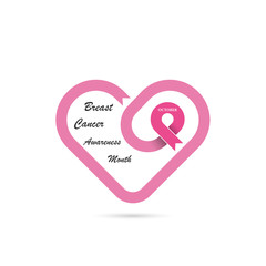 Heart shape & Pink Ribbon icon.Breast Cancer October Awareness Month Campaign banner.Women health concept.Breast cancer awareness month logo design.Realistic pink ribbon.Pink care logo.