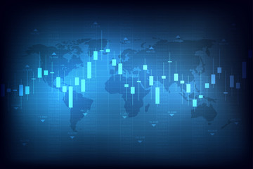 Business chart with uptrend line graph, bar chart and stock numbers market on blue background