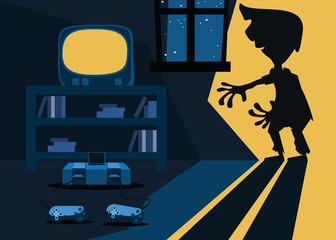 zombie shadow in room vector illustration 
