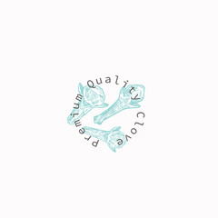 Premium Quality Clove Abstract Vector Sign, Symbol or Logo Template. Elegant Hand Drawn Clove Flower with Retro Typography. Vintage Luxury Emblem.