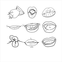 Set of linear drawings, different lips