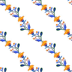 watercolor pattern with flowers, yellow-blue decorative flowers