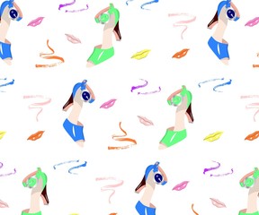 seamless pattern of colorful shoes and lips