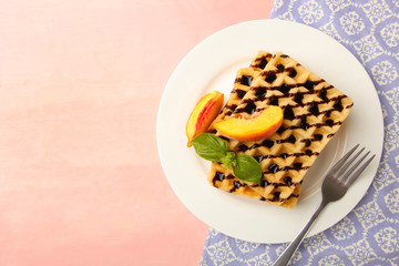 Belgian waffle with peach