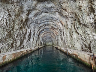 Old submarine shelter in the Kotor bay, Montenegro
