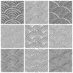 Set of black and white wavy patterns. A set of ink drawn by hand. A simple print for textiles. Vector illustration.