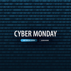 Cyber Monday Sale banner with binary code. Vector Illustration.