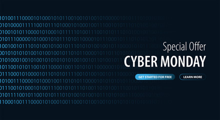 Naklejka premium Cyber Monday Sale banner with binary code. Vector Illustration.