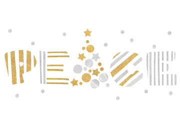 Peace glitter text paper cut on white background - isolated