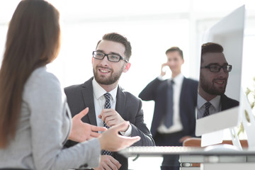 Fototapeta na wymiar Confident man talking to his interviewer during a job interview