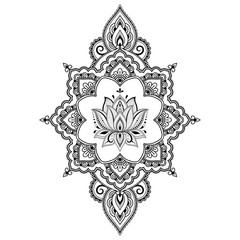 Mehndi lotus flower pattern for Henna drawing and tattoo. Decoration in ethnic oriental, Indian style.