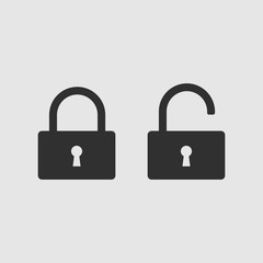 Icons of an open and closed padlock. Vector illustration.