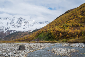 Mountain landscape with the river Enguri, Svaneti Georgia