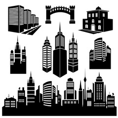 Obraz premium Collection of silhouettes of city images.