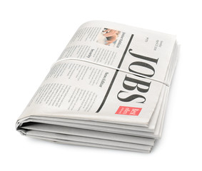 Folded newspapers on white background