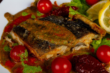 Baked halibut fish fillet