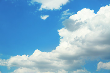 View of beautiful blue sky with fluffy clouds