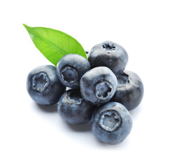 Ripe blueberries on white background