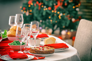 Table set for Christmas dinner